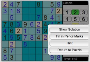 Sudoku on Web, Simple Level, Ocean Skin, Hints available